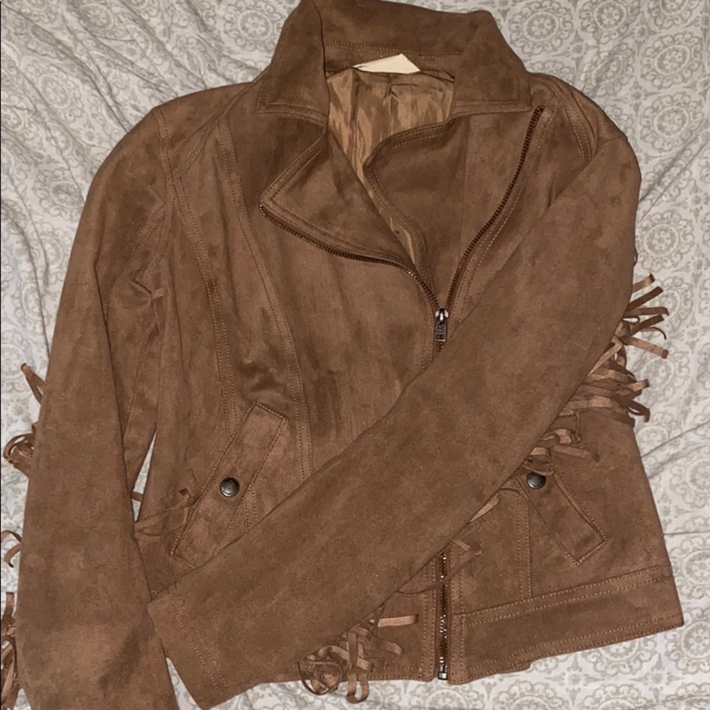 brown hollister fringe jacket. Size small.